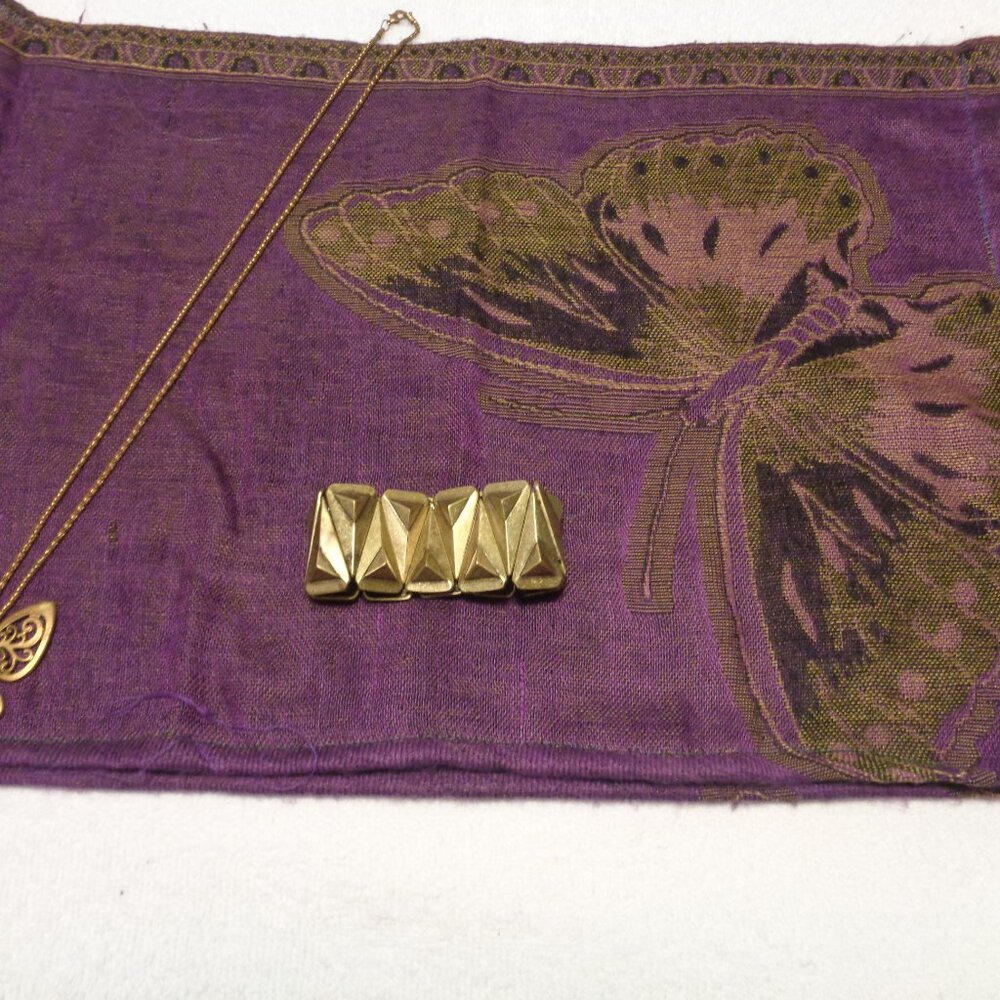 BUTTERFLY PASMINA SHAWL AS-IS BUTTERFLY NECKLACE & METAL BRACELET LOT